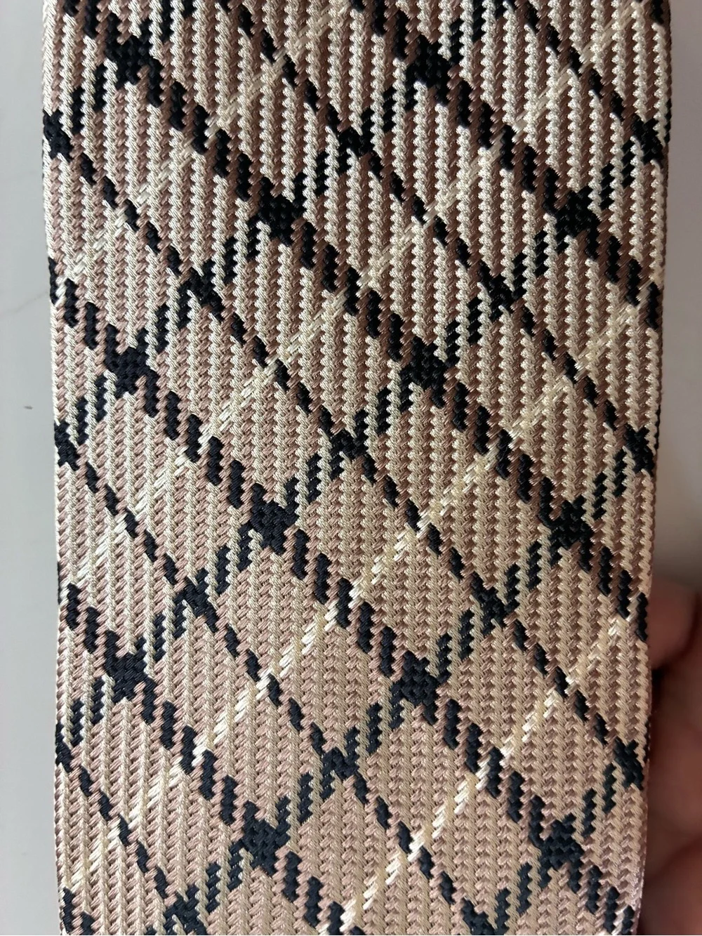 Zara Man Silk Beige and Black Plaid Necktie Classic Capsule Wardrobe Timeless